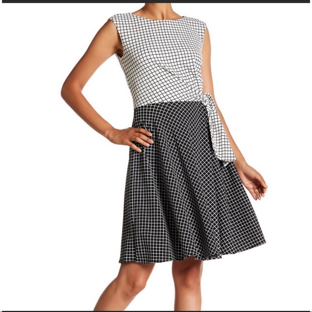 Tahari Mini Check Two Toned Dress NWT